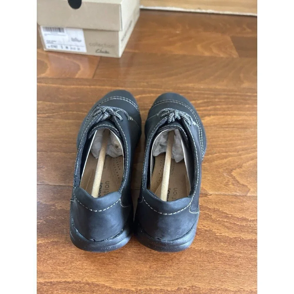 Clarks Womens Roseville Rio Oxford‎ Casual Shoes Black Leather 5 M NEW